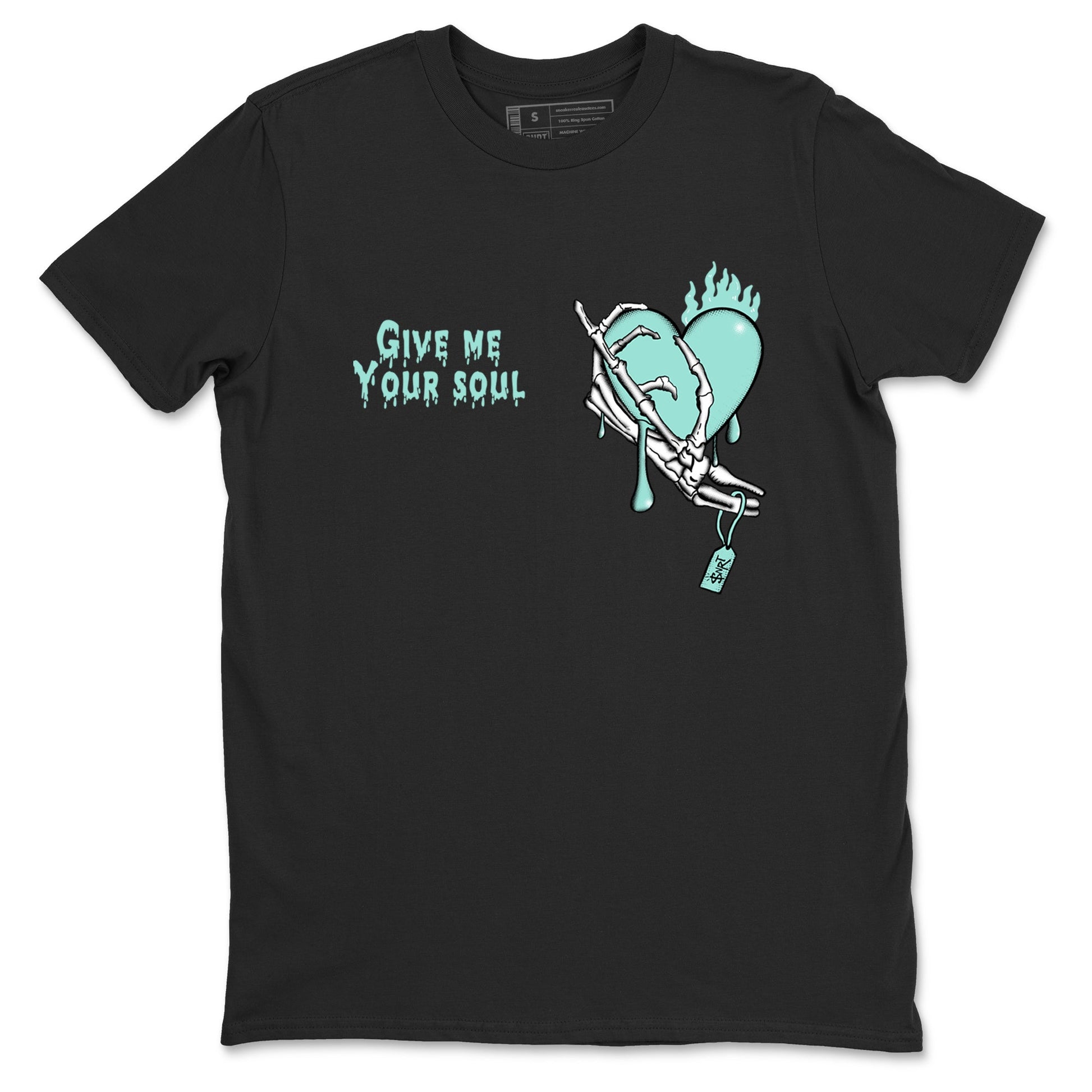 Give Me Your Soul sneaker match t-shirt styled to complete your fit with the Air Jordan 11 Igloo sneakers, shown in Black 2.
