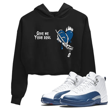 Sneaker match tees – Sneaker Tees To Match Air Jordan 12 French Blue Shoes – Give Me Your Soul Crop T-Shirt Black 1