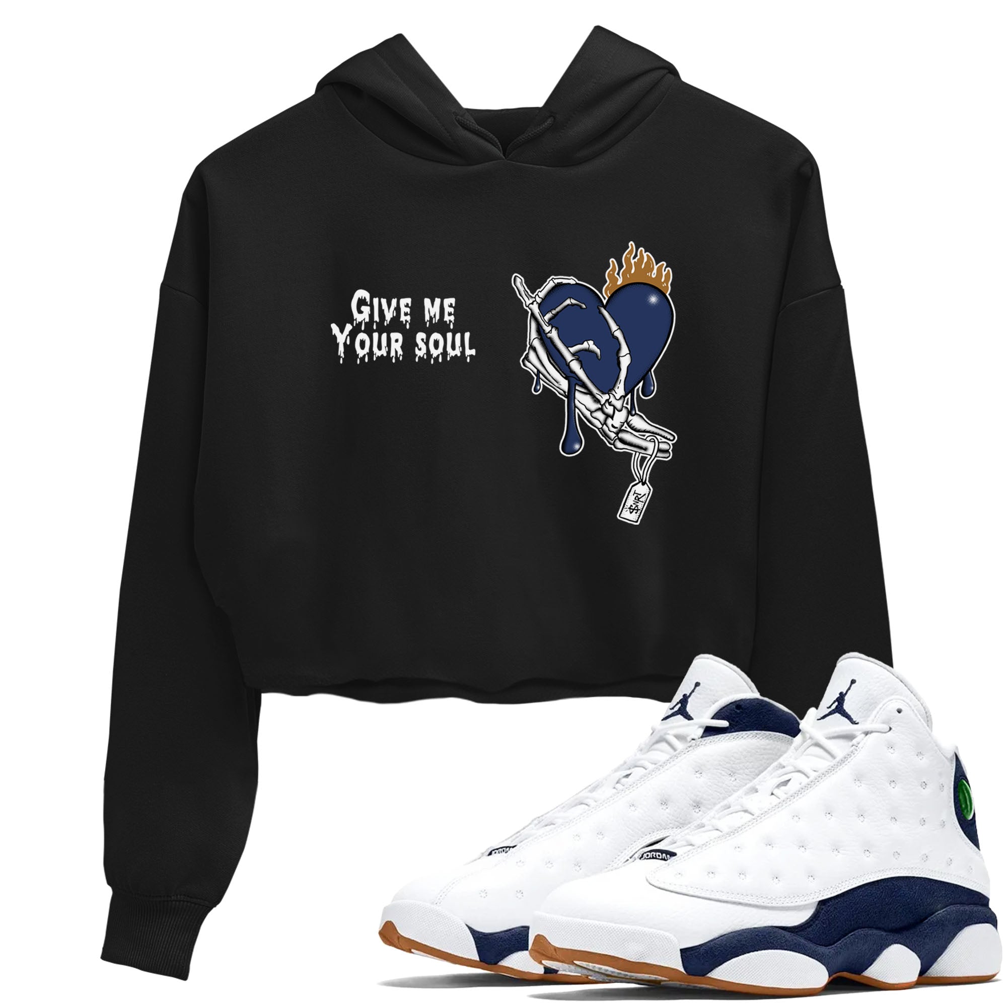 13s Midnight Navy shirts to match jordans Give Me Your Soul unique Halloween sneaker tee Air Jordan 13 Midnight Navy SNRT Sneaker Release Tees unisex cotton Black 1 Crop Shirts