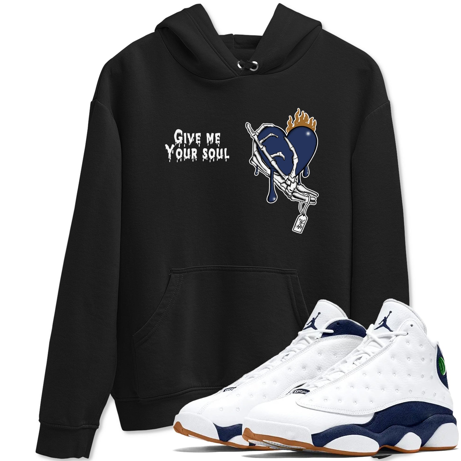 13s Midnight Navy shirts to match jordans Give Me Your Soul unique Halloween sneaker tee Air Jordan 13 Midnight Navy SNRT Sneaker Release Tees unisex cotton Black 1 crew neck shirts