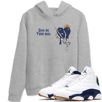 13s Midnight Navy shirts to match jordans Give Me Your Soul unique Halloween sneaker tee Air Jordan 13 Midnight Navy SNRT Sneaker Release Tees unisex cotton Heather Grey 1 crew neck shirts