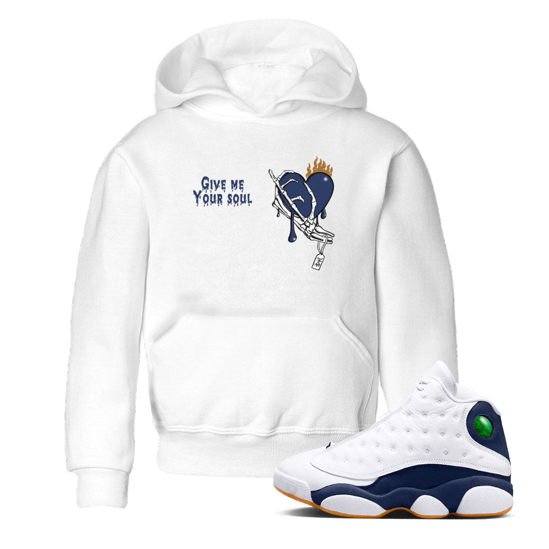 13s Midnight Navy shirts to match jordans Give Me Your Soul unique Halloween sneaker tee Air Jordan 13 Midnight Navy SNRT Sneaker Release Tees Youth Baby White 1 crew neck shirts