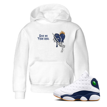 13s Midnight Navy shirts to match jordans Give Me Your Soul unique Halloween sneaker tee Air Jordan 13 Midnight Navy SNRT Sneaker Release Tees Youth Baby White 1 crew neck shirts