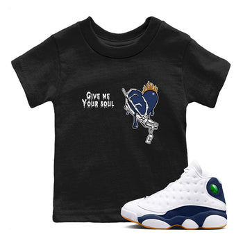 13s Midnight Navy shirts to match jordans Give Me Your Soul unique Halloween sneaker tee Air Jordan 13 Midnight Navy SNRT Sneaker Release Tees Youth Baby Black 1 crew neck shirts