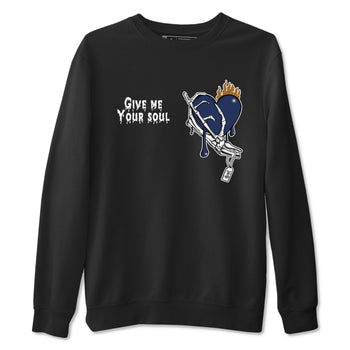 13s Midnight Navy shirts to match jordans Give Me Your Soul unique Halloween sneaker tee Air Jordan 13 Midnight Navy SNRT Sneaker Release Tees unisex cotton Black 2 crew neck shirts