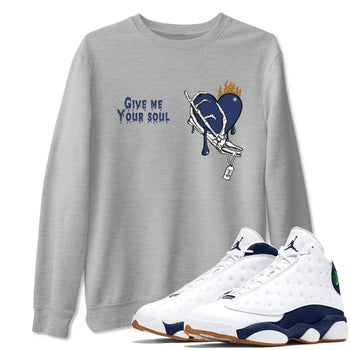 13s Midnight Navy shirts to match jordans Give Me Your Soul unique Halloween sneaker tee Air Jordan 13 Midnight Navy SNRT Sneaker Release Tees unisex cotton Heather Grey 1 crew neck shirts