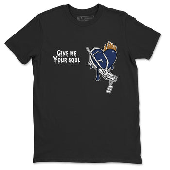 13s Midnight Navy shirts to match jordans Give Me Your Soul unique Halloween sneaker tee Air Jordan 13 Midnight Navy SNRT Sneaker Release Tees unisex cotton Black 2 crew neck shirts
