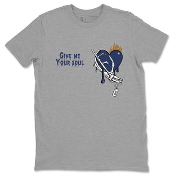 13s Midnight Navy shirts to match jordans Give Me Your Soul unique Halloween sneaker tee Air Jordan 13 Midnight Navy SNRT Sneaker Release Tees unisex cotton Heather Grey 2 crew neck shirts