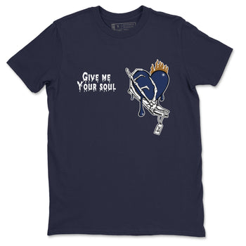 13s Midnight Navy shirts to match jordans Give Me Your Soul unique Halloween sneaker tee Air Jordan 13 Midnight Navy SNRT Sneaker Release Tees unisex cotton Navy 2 crew neck shirts