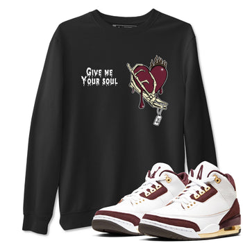 3s A Ma Maniere x Burgundy Crush shirts to match jordans Give Me Your Soul unique Halloween sneaker tee Air Jordan 3 A Ma Maniere x Burgundy Crush SNRT Sneaker Release Tees unisex cotton Black 1 crew neck shirts