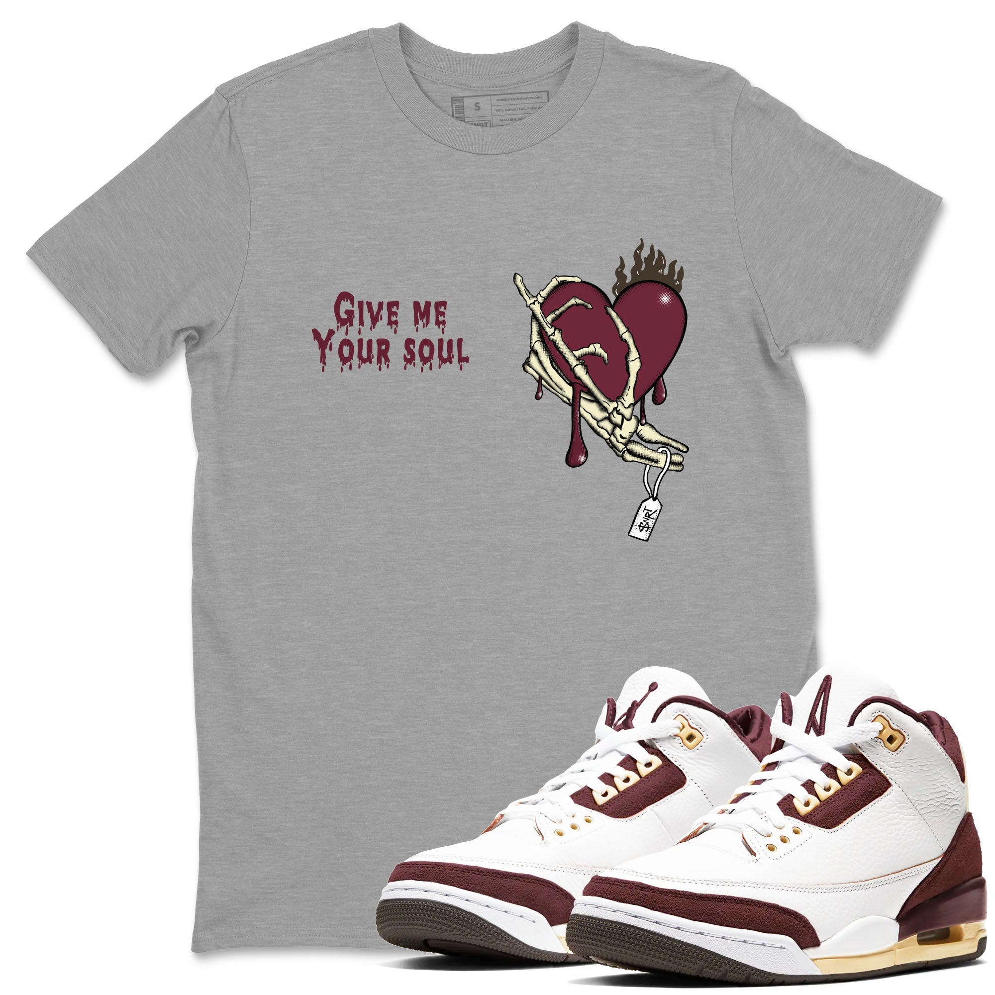 3s A Ma Maniere x Burgundy Crush shirts to match jordans Give Me Your Soul unique Halloween sneaker tee Air Jordan 3 A Ma Maniere x Burgundy Crush SNRT Sneaker Release Tees unisex cotton Heather Grey 1 crew neck shirts