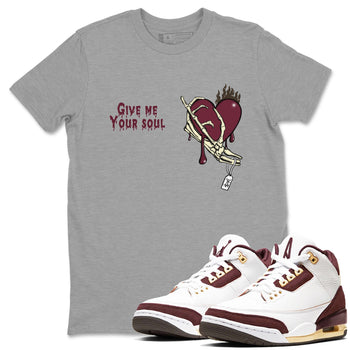 3s A Ma Maniere x Burgundy Crush shirts to match jordans Give Me Your Soul unique Halloween sneaker tee Air Jordan 3 A Ma Maniere x Burgundy Crush SNRT Sneaker Release Tees unisex cotton Heather Grey 1 crew neck shirts
