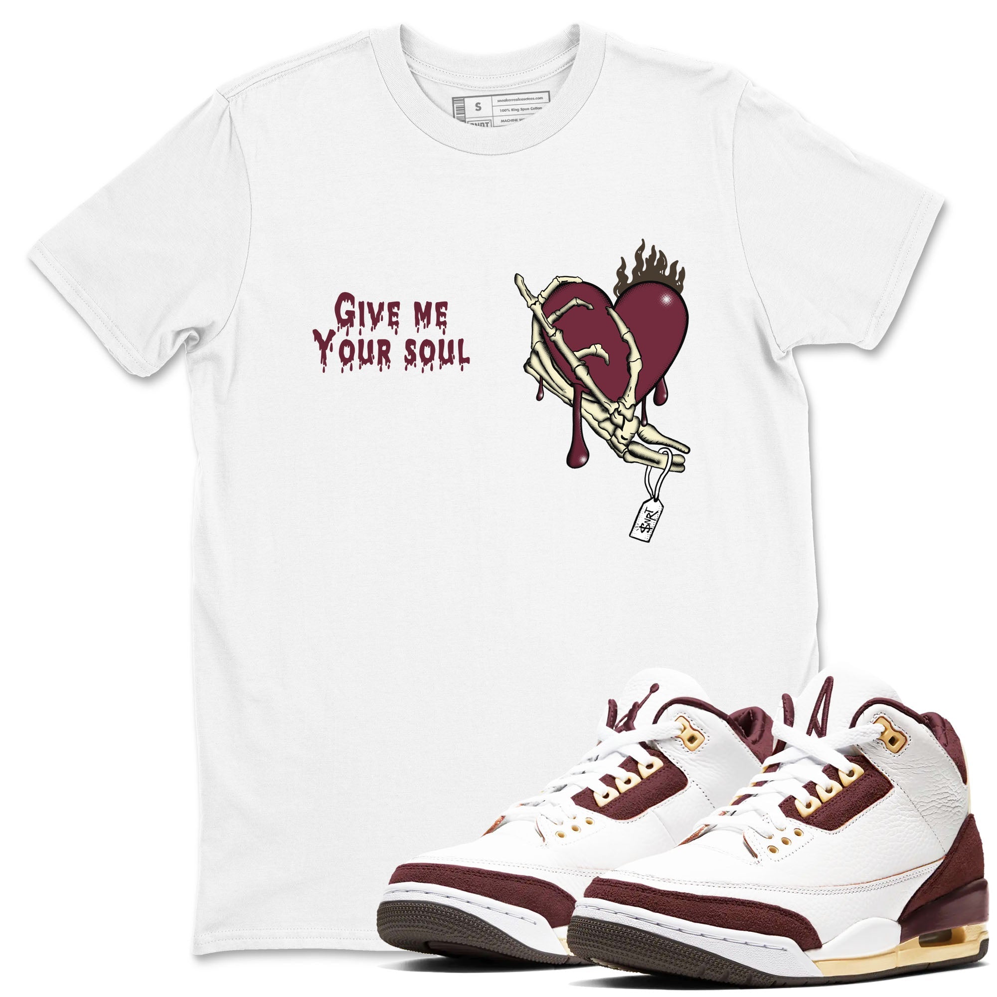 3s A Ma Maniere x Burgundy Crush shirts to match jordans Give Me Your Soul unique Halloween sneaker tee Air Jordan 3 A Ma Maniere x Burgundy Crush SNRT Sneaker Release Tees unisex cotton White 1 crew neck shirts