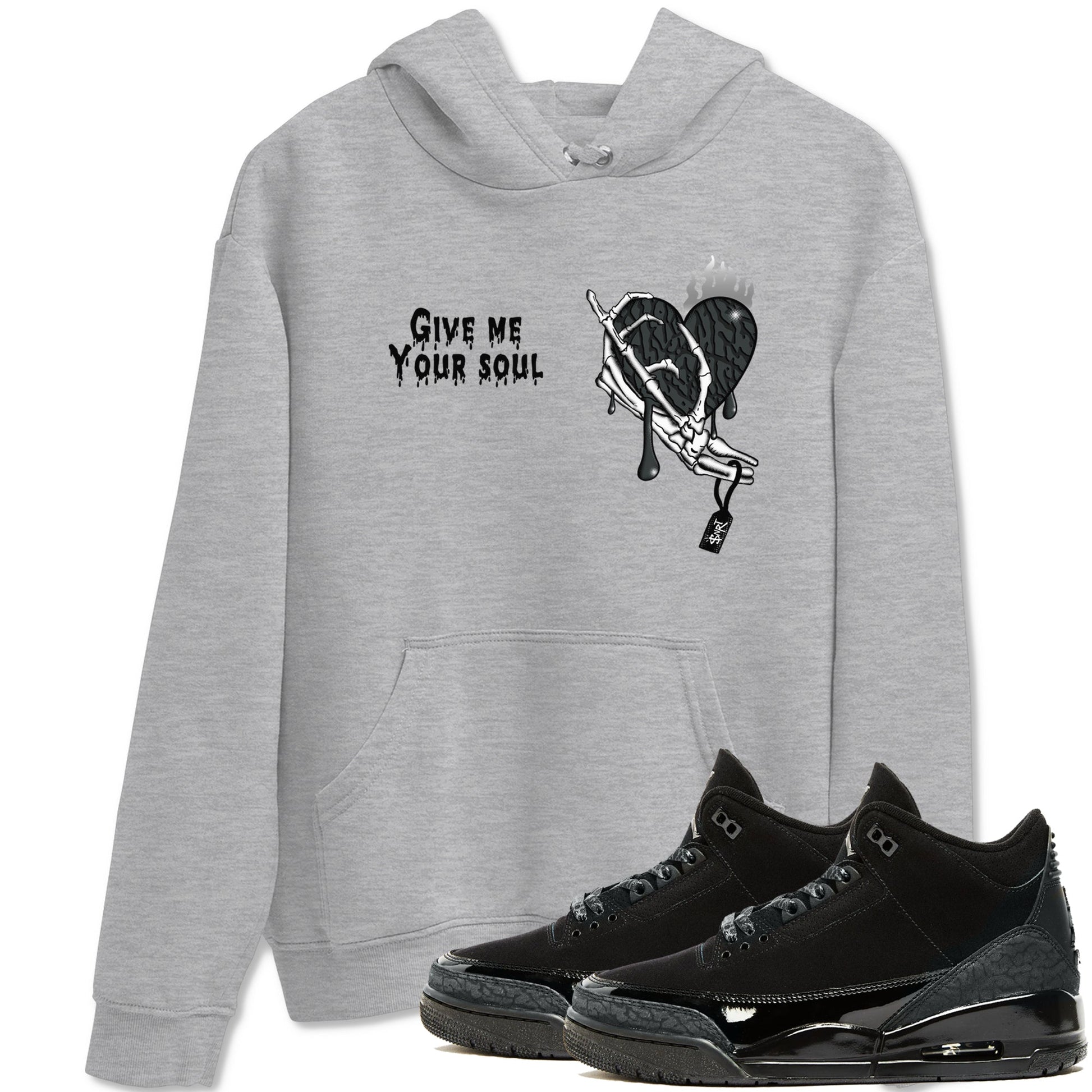 Air Jordan 3 Black Cat shirts to match jordans Give Me Your Soul sneaker match tees Jordan 3 Retro Black Cat best t shirts to wear with jordans SNRT Sneaker Tees unisex cotton Heather Grey 1 shirts