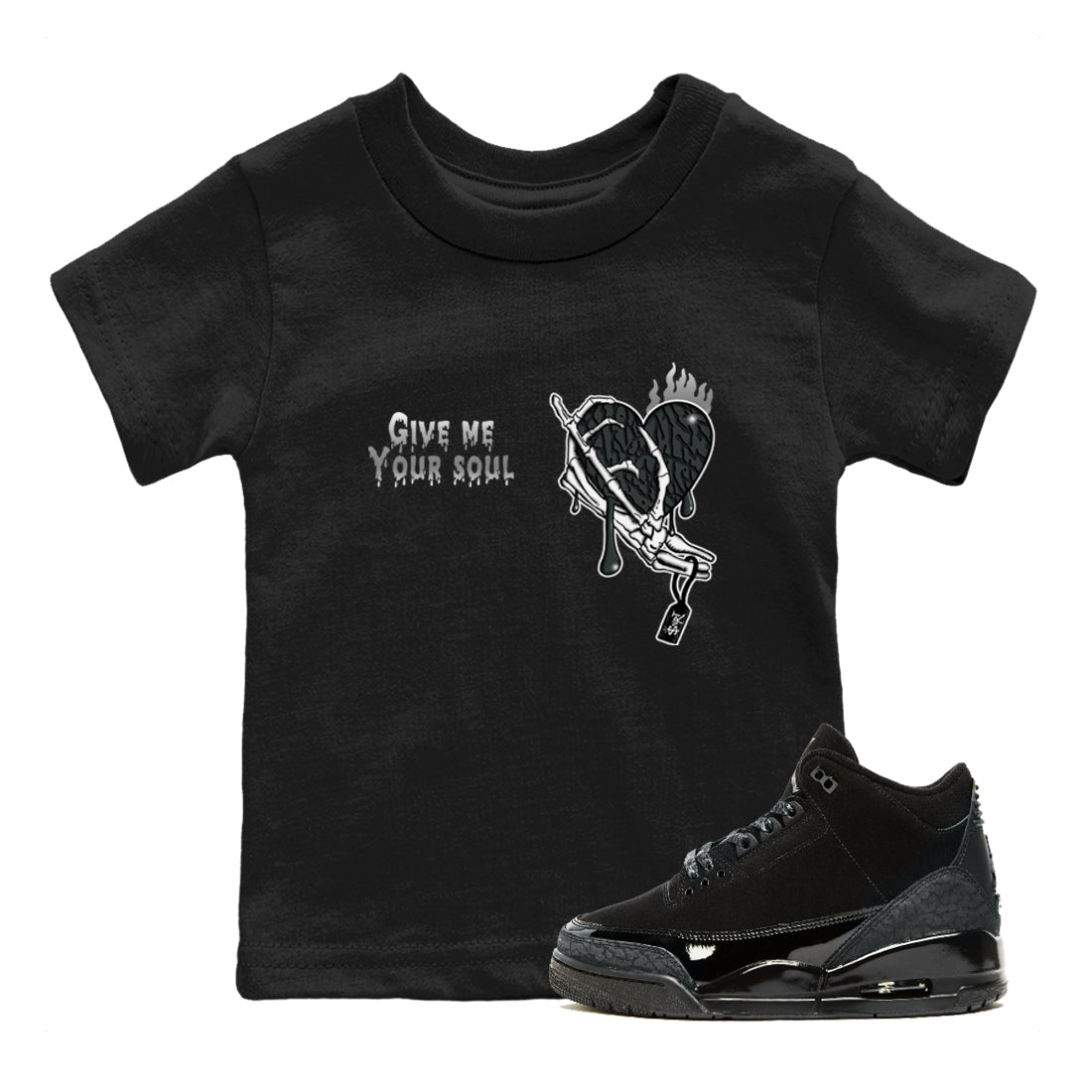 Air Jordan 3 Black Cat shirts to match jordans Give Me Your Soul sneaker match tees Jordan 3 Retro Black Cat best t shirts to wear with jordans SNRT Sneaker Tees Youth Baby Black 1 tee