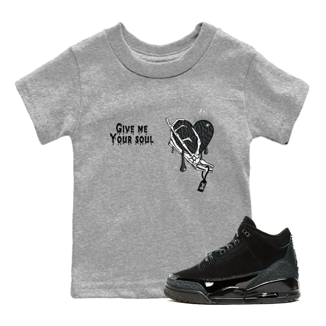 Air Jordan 3 Black Cat shirts to match jordans Give Me Your Soul sneaker match tees Jordan 3 Retro Black Cat best t shirts to wear with jordans SNRT Sneaker Tees Youth Baby Heather Grey 1 tee