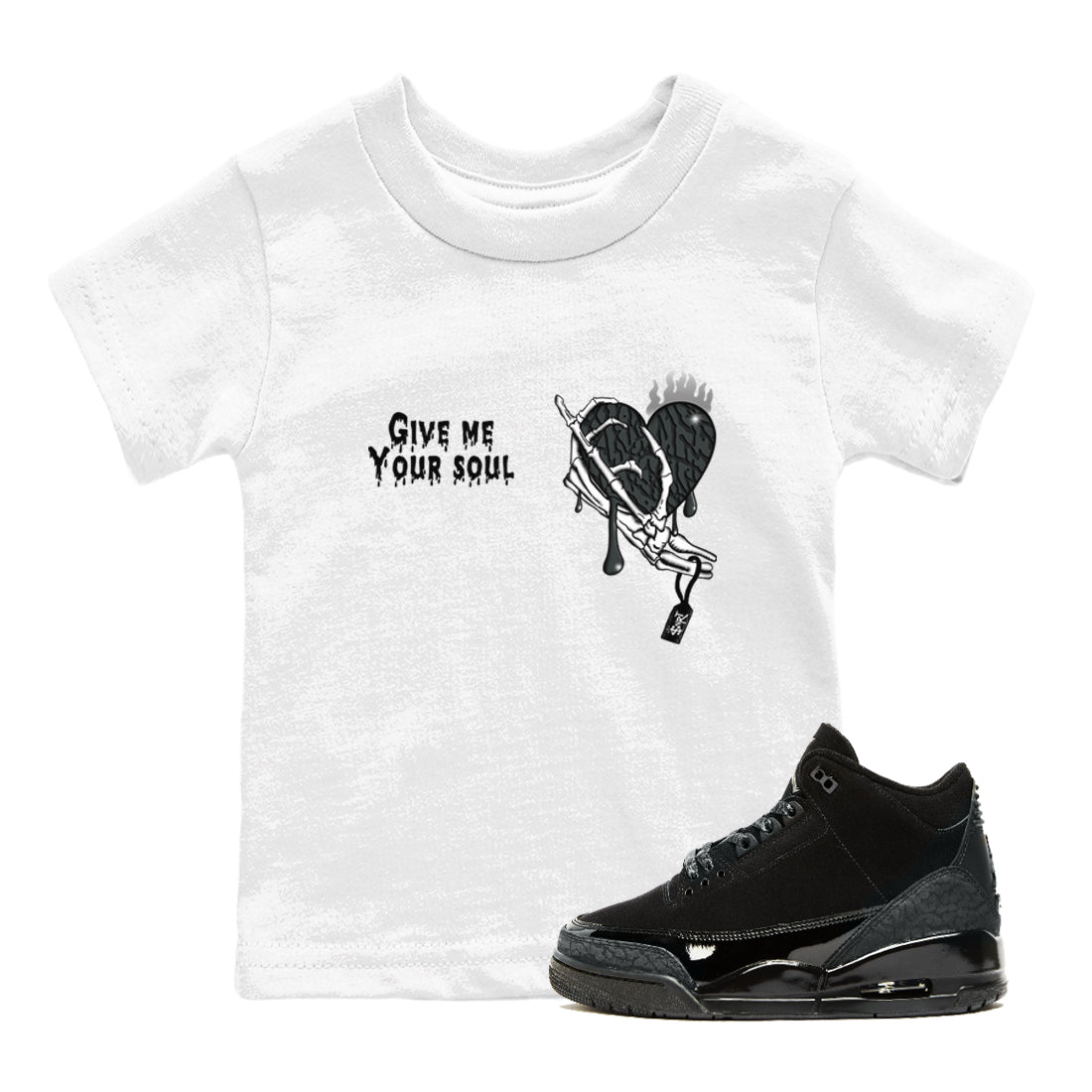 Air Jordan 3 Black Cat shirts to match jordans Give Me Your Soul sneaker match tees Jordan 3 Retro Black Cat best t shirts to wear with jordans SNRT Sneaker Tees Youth Baby White 1 tee