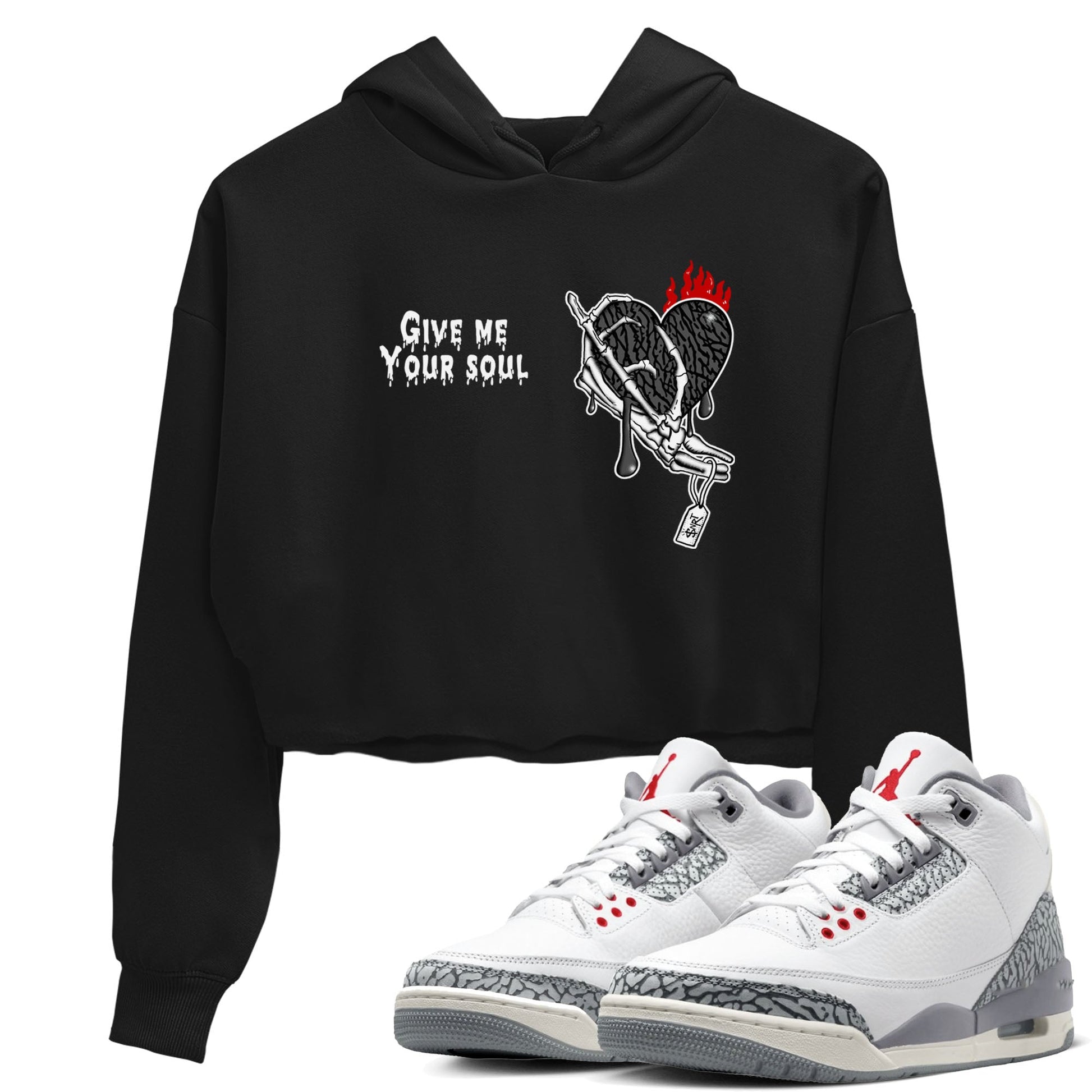 3s Cement Grey shirts to match jordans Give Me Your Soul unique Halloween sneaker tee Air Jordan 3 Cement Grey SNRT Sneaker Release Tees unisex cotton Black 1 Crop Shirts