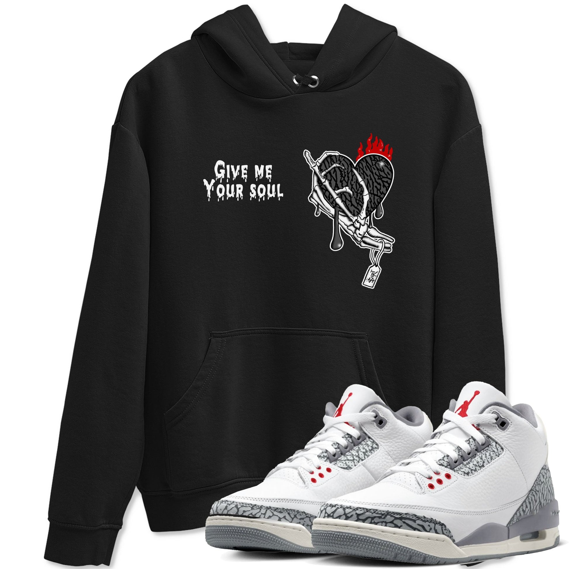 3s Cement Grey shirts to match jordans Give Me Your Soul unique Halloween sneaker tee Air Jordan 3 Cement Grey SNRT Sneaker Release Tees unisex cotton Black 1 crew neck shirts