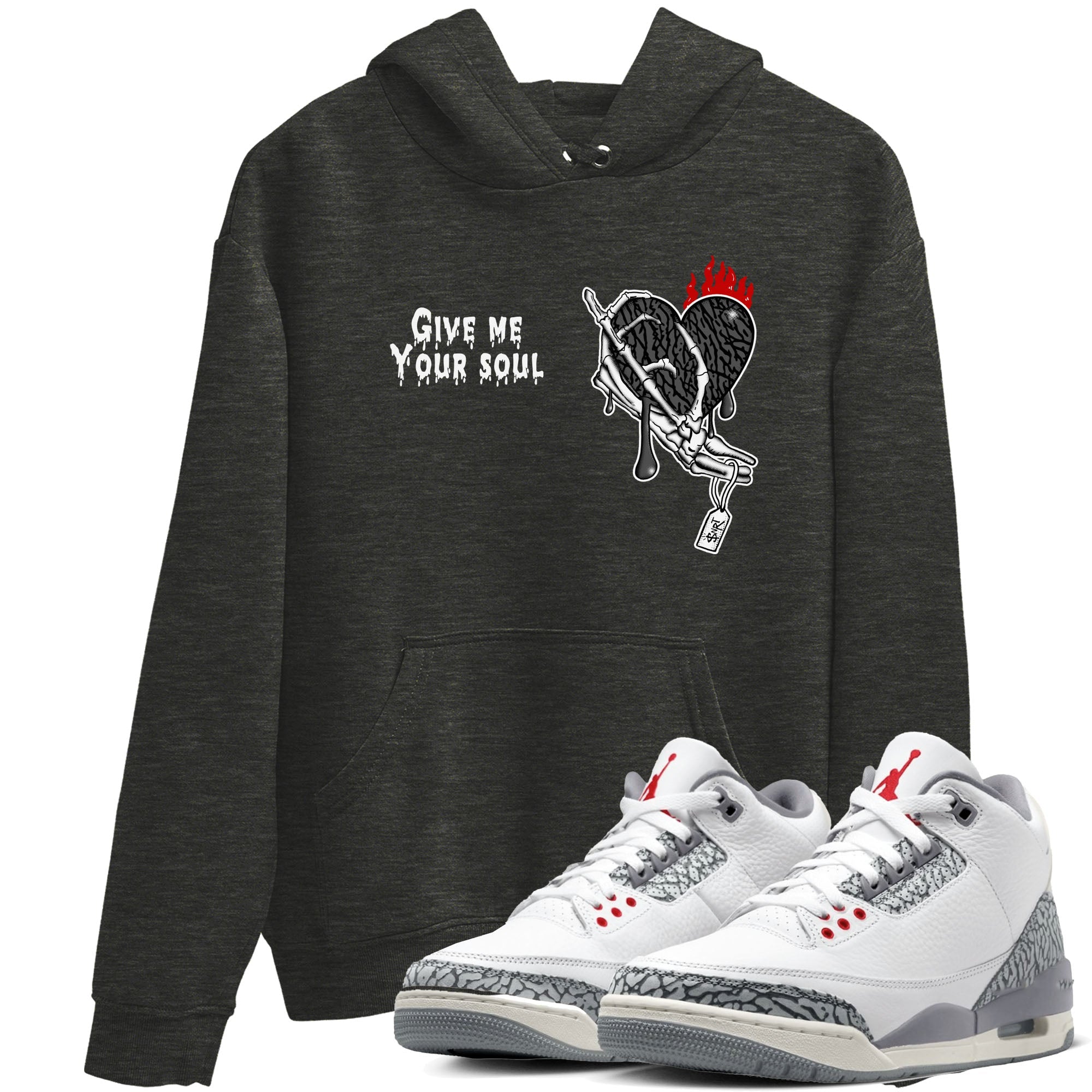 3s Cement Grey shirts to match jordans Give Me Your Soul unique Halloween sneaker tee Air Jordan 3 Cement Grey SNRT Sneaker Release Tees unisex cotton Charcoal Heather 1 crew neck shirts