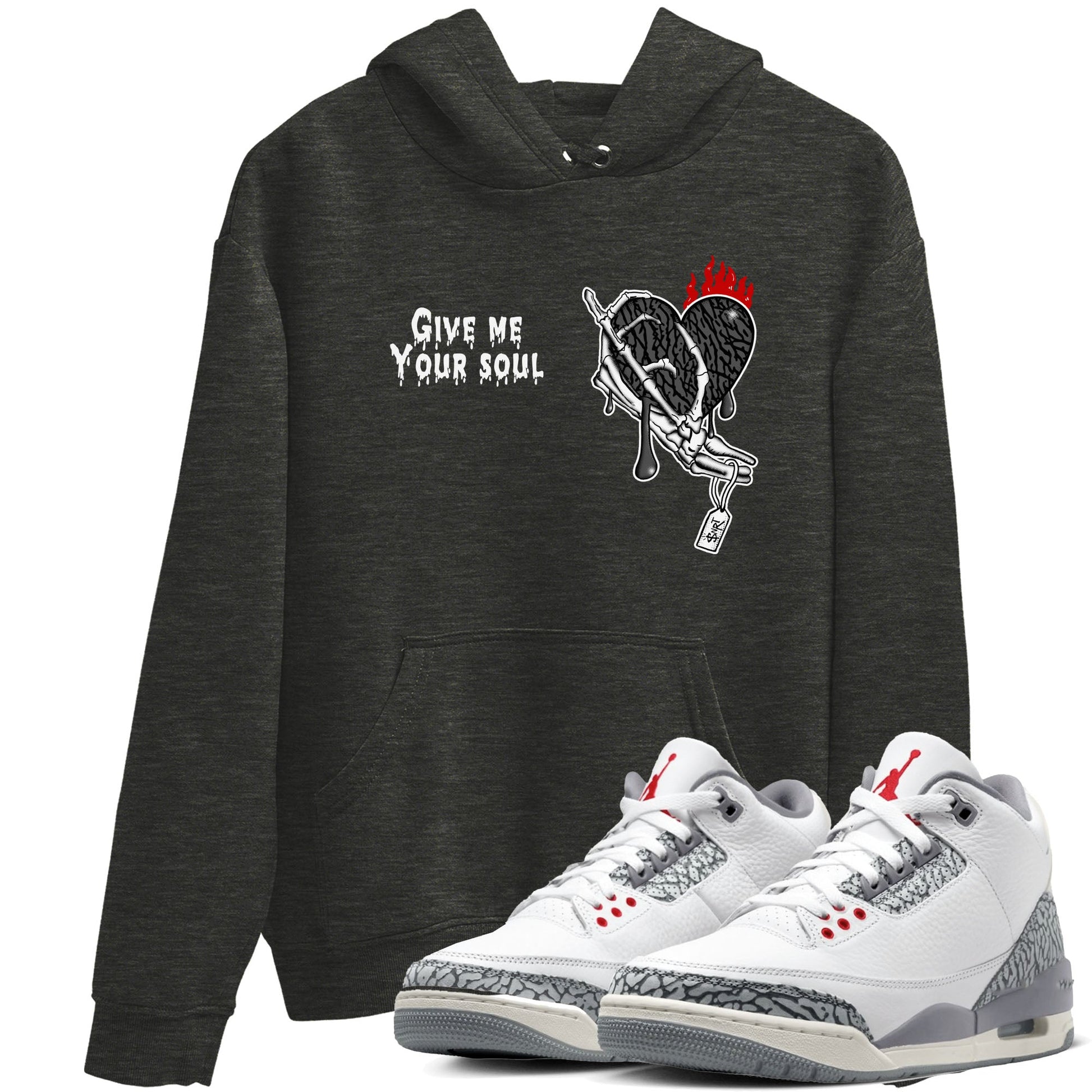 3s Cement Grey shirts to match jordans Give Me Your Soul unique Halloween sneaker tee Air Jordan 3 Cement Grey SNRT Sneaker Release Tees unisex cotton Charcoal Heather 1 crew neck shirts