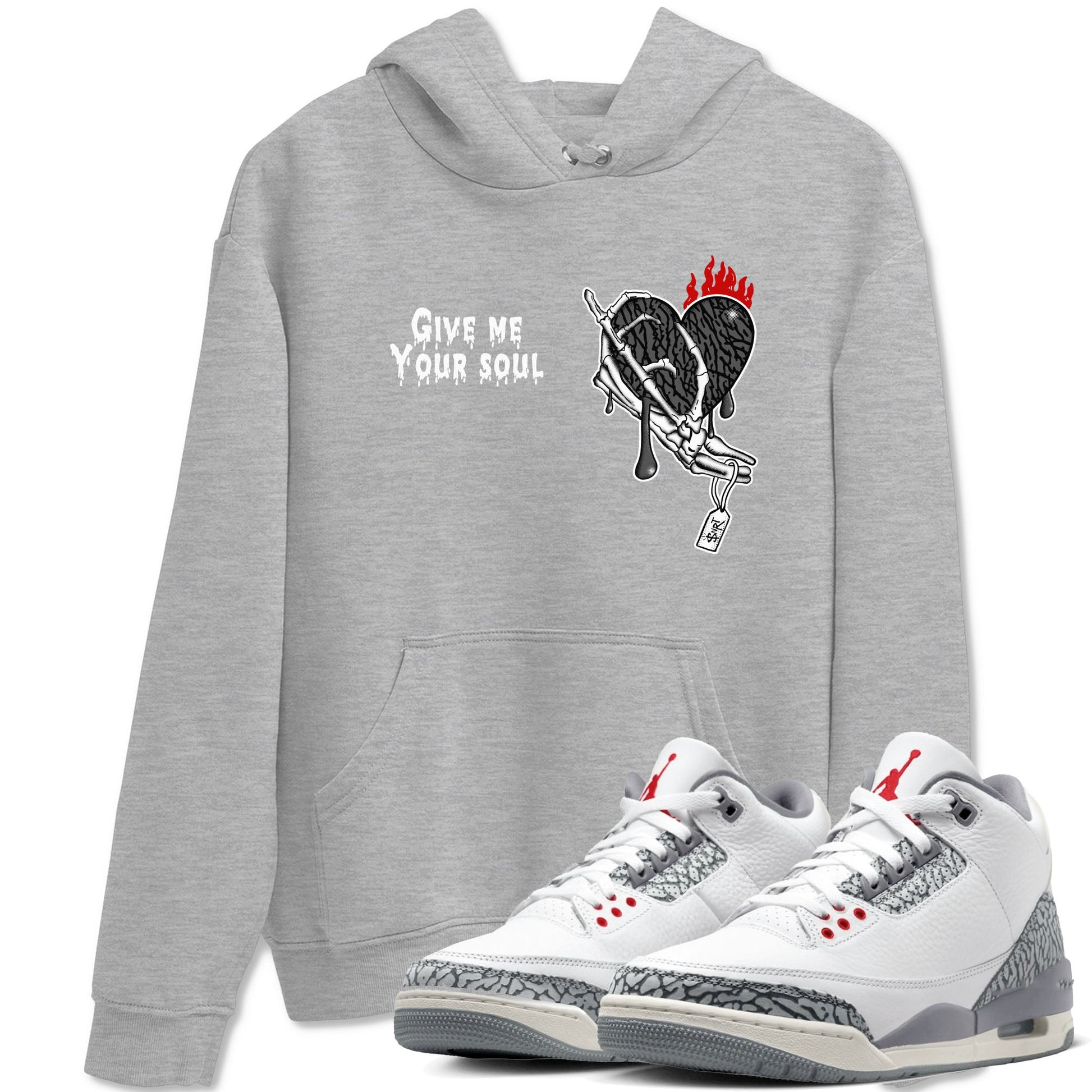 3s Cement Grey shirts to match jordans Give Me Your Soul unique Halloween sneaker tee Air Jordan 3 Cement Grey SNRT Sneaker Release Tees unisex cotton Heather Grey 1 crew neck shirts