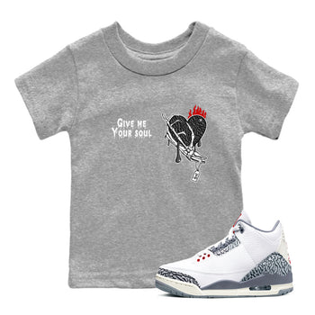 3s Cement Grey shirts to match jordans Give Me Your Soul unique Halloween sneaker tee Air Jordan 3 Cement Grey SNRT Sneaker Release Tees Youth Baby Heather Grey 1 crew neck shirts