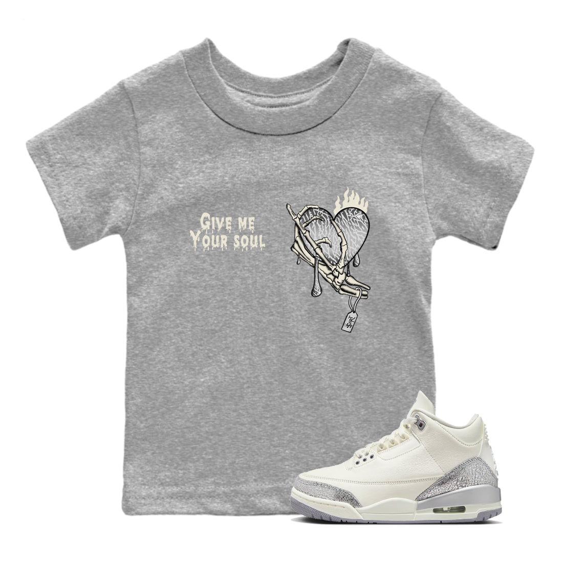3s Sail and Cement Grey shirts to match jordans Give Me Your Soul sneaker match tees Air Jordan 3 Retro Sail and Cement Grey match shoes to clothes SNRT Sneaker Tees Youth Baby Heather Grey 1 tee