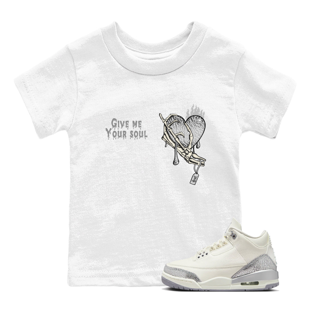 3s Sail and Cement Grey shirts to match jordans Give Me Your Soul sneaker match tees Air Jordan 3 Retro Sail and Cement Grey match shoes to clothes SNRT Sneaker Tees Youth Baby White 1 tee