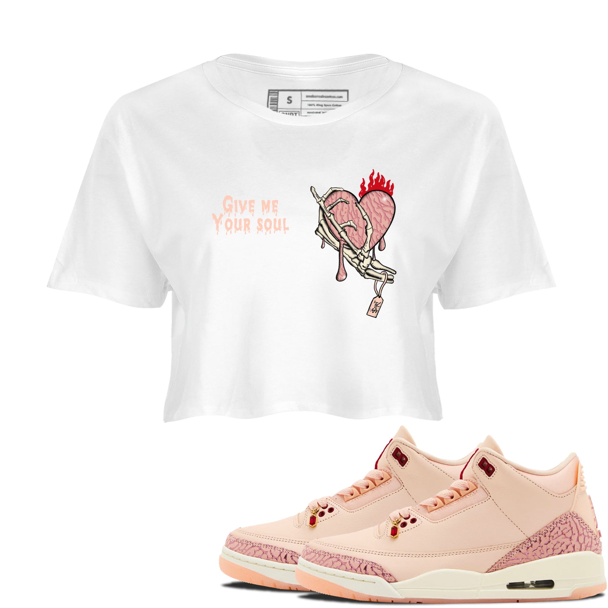 3s Valentines Day shirts to match jordans Give Me Your Soul best t shirts to wear with jordans Air Jordan 3 Valentines Day match shoes to clothes SNRT Sneaker Tees unisex cotton White 1 crop tee