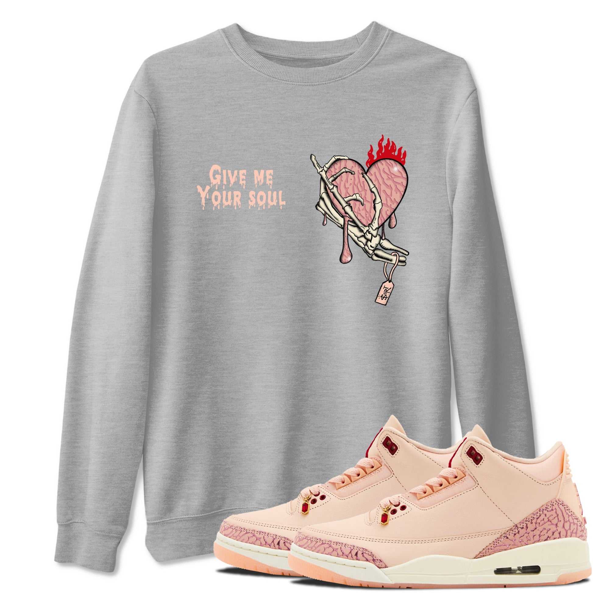 3s Valentines Day shirts to match jordans Give Me Your Soul best t shirts to wear with jordans Air Jordan 3 Valentines Day match shoes to clothes SNRT Sneaker Tees unisex cotton Heather Grey 1 shirts
