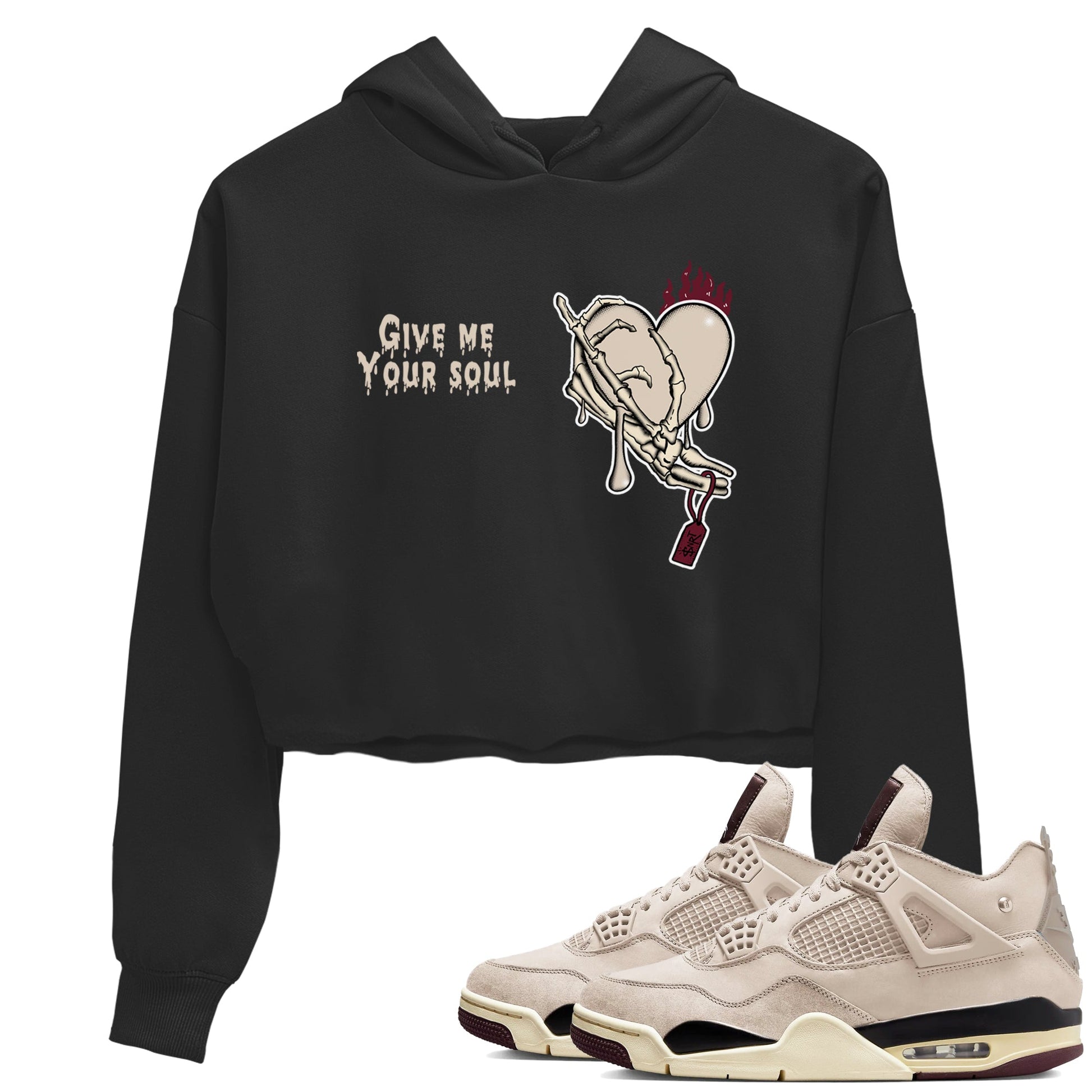 4s A Ma Maniere x Fossil Stone shirts to match jordans Give Me Your Soul unique Halloween sneaker tee 4s A Ma Maniere x Fossil Stone match shoes to clothes SNRT Sneaker Tees unisex cotton Black 1 crop tee
