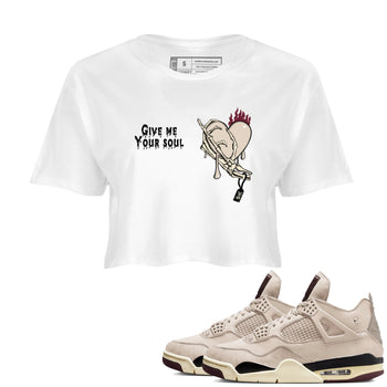 4s A Ma Maniere x Fossil Stone shirts to match jordans Give Me Your Soul unique Halloween sneaker tee 4s A Ma Maniere x Fossil Stone match shoes to clothes SNRT Sneaker Tees unisex cotton White 1 crop tee