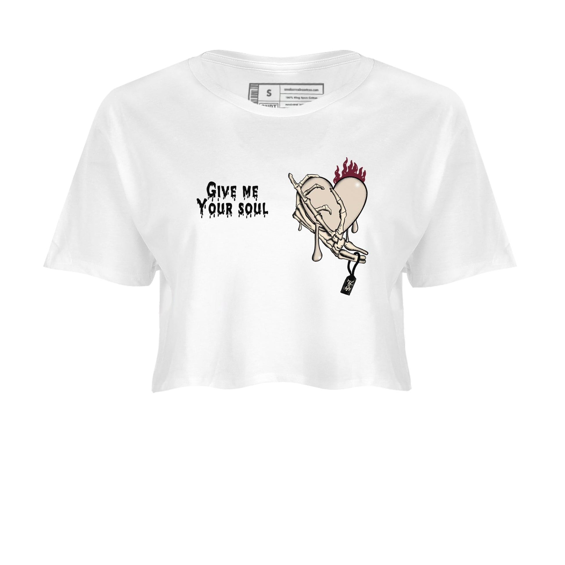 4s A Ma Maniere x Fossil Stone shirts to match jordans Give Me Your Soul unique Halloween sneaker tee 4s A Ma Maniere x Fossil Stone match shoes to clothes SNRT Sneaker Tees unisex cotton White 2 crop tee