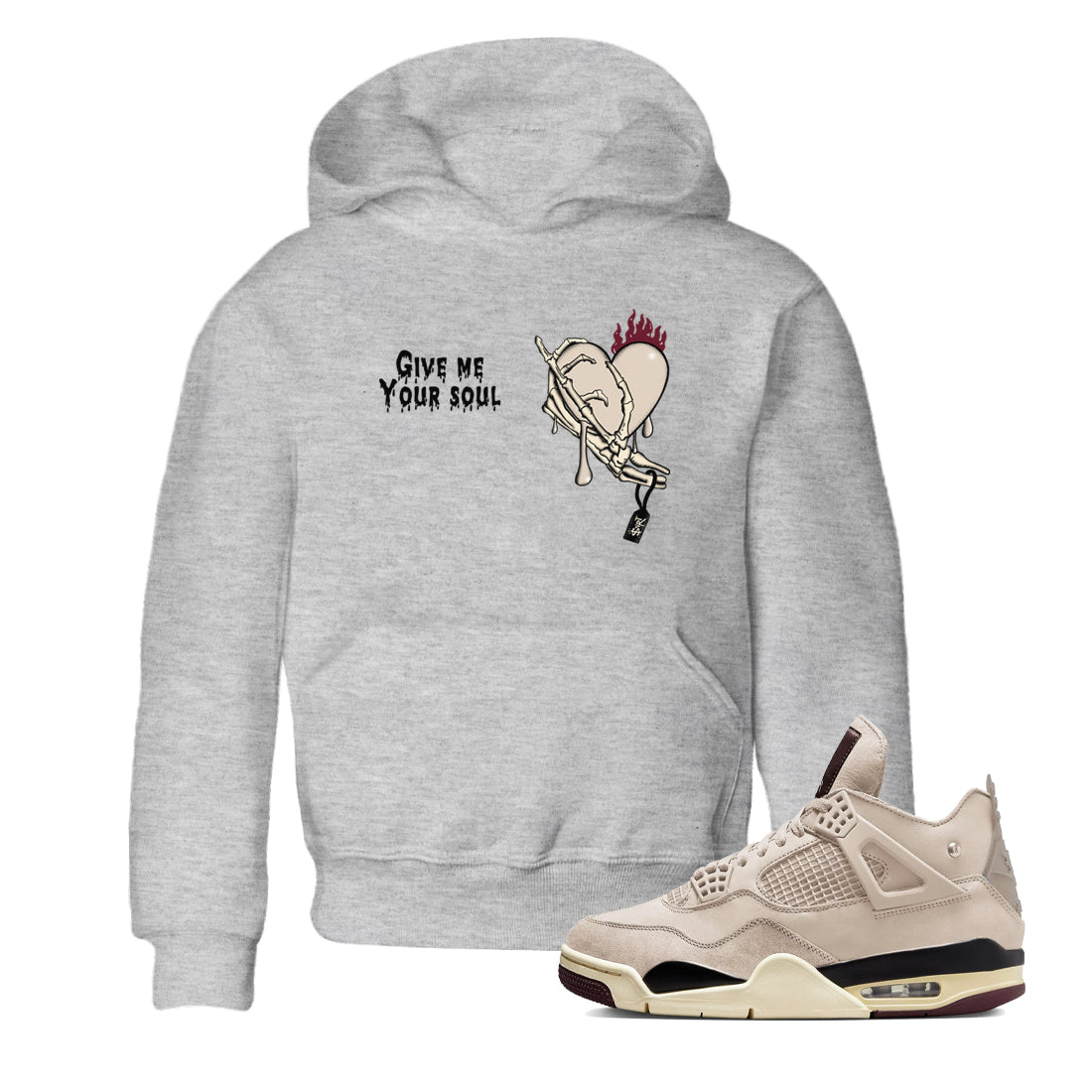 4s A Ma Maniere x Fossil Stone shirts to match jordans Give Me Your Soul unique Halloween sneaker tee 4s A Ma Maniere x Fossil Stone match shoes to clothes SNRT Sneaker Tees Youth Baby Heather Grey 1 tee