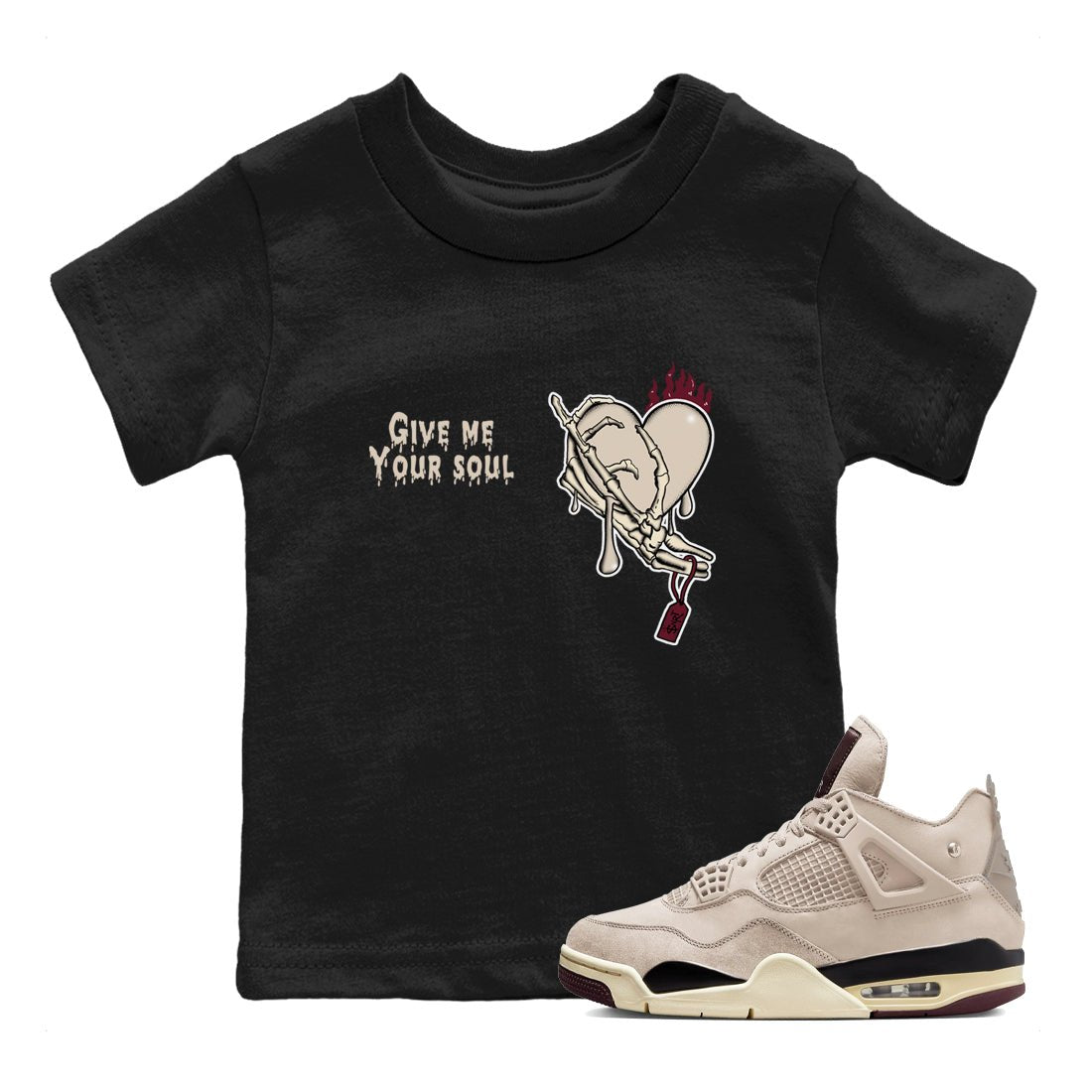 4s A Ma Maniere x Fossil Stone shirts to match jordans Give Me Your Soul unique Halloween sneaker tee 4s A Ma Maniere x Fossil Stone match shoes to clothes SNRT Sneaker Tees Youth Baby Black 1 tee