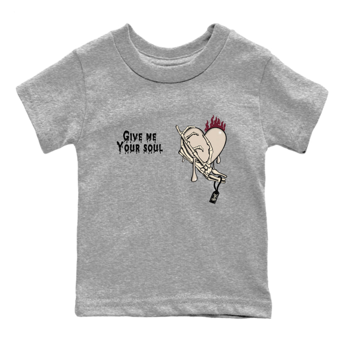 4s A Ma Maniere x Fossil Stone shirts to match jordans Give Me Your Soul unique Halloween sneaker tee 4s A Ma Maniere x Fossil Stone match shoes to clothes SNRT Sneaker Tees Youth Baby Heather Grey 2 tee
