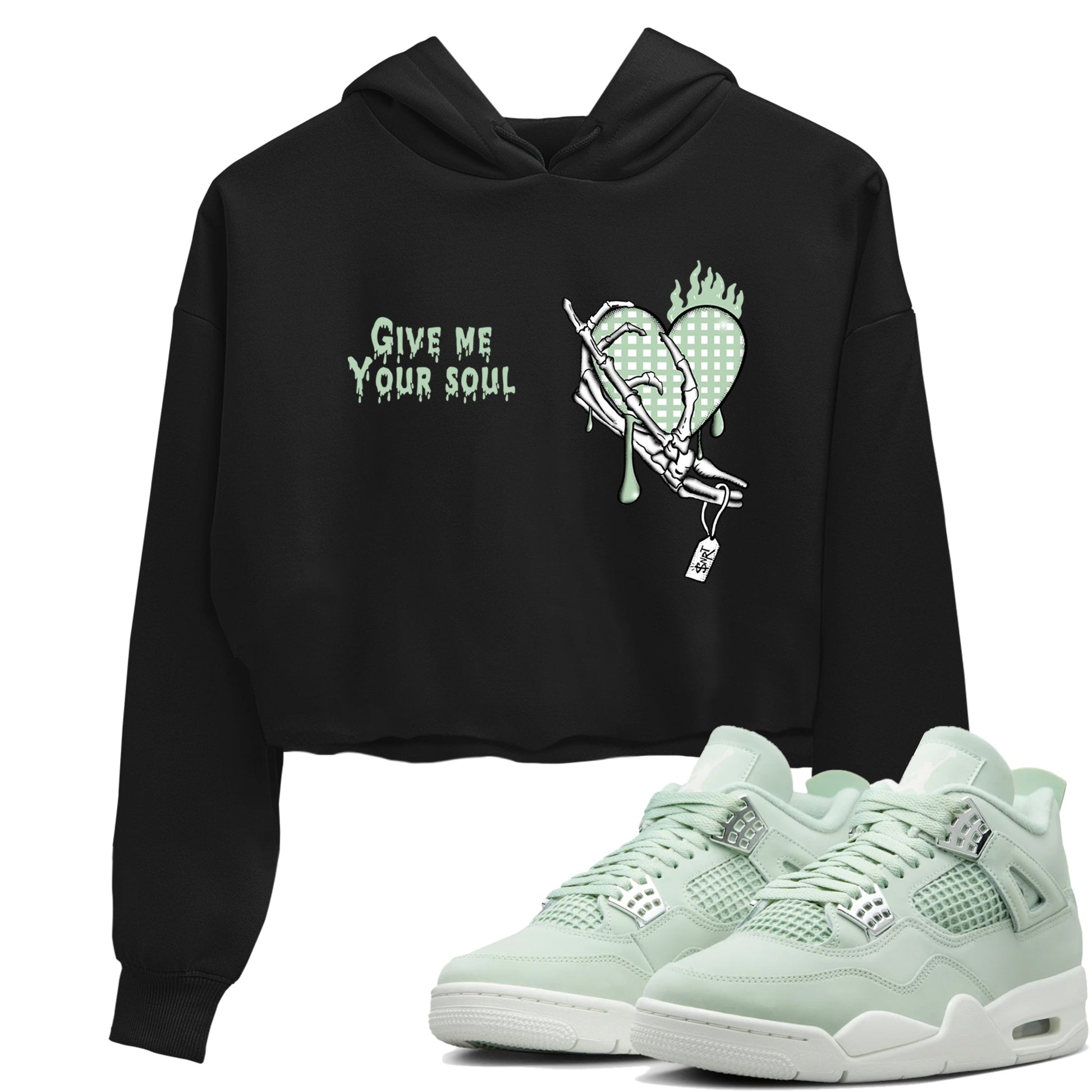 4s Abundance shirts to match jordans Give Me Your Soul sneaker match tees Air Jordan 4 Seafoam match shoes to clothes SNRT Sneaker Tees unisex cotton Black 1 crop tee