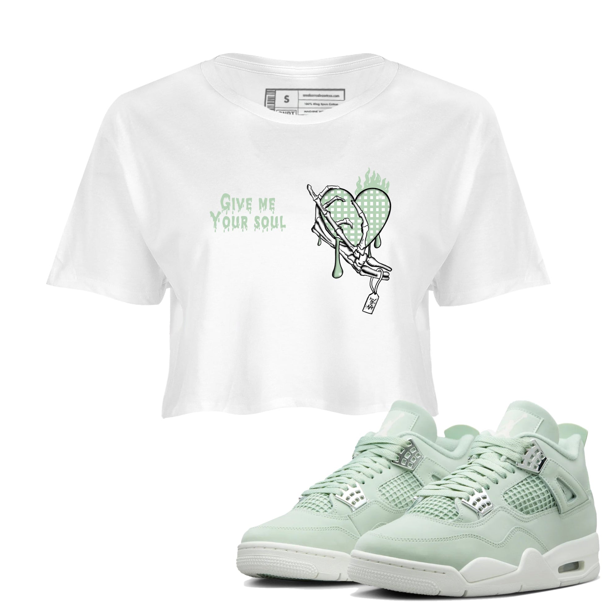 4s Abundance shirts to match jordans Give Me Your Soul sneaker match tees Air Jordan 4 Seafoam match shoes to clothes SNRT Sneaker Tees unisex cotton White 1 crop tee