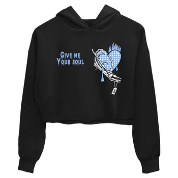 Give Me Your Soul womens crop tee made to vibe with the Air Jordan 4 Aluminum sneakers — the perfect match in Black 2.