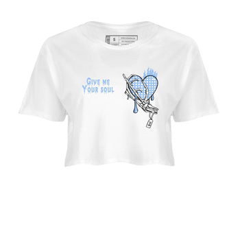 Give Me Your Soul womens crop tee made to vibe with the Air Jordan 4 Aluminum sneakers — the perfect match in White 2.
