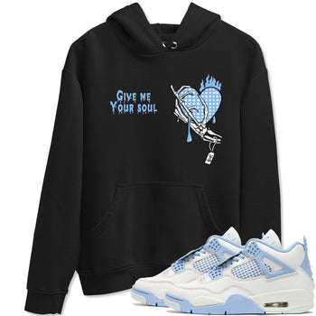 Give Me Your Soul sneaker match t-shirt styled to complete your fit with the Air Jordan 4 Aluminum sneakers, shown in Black 1.