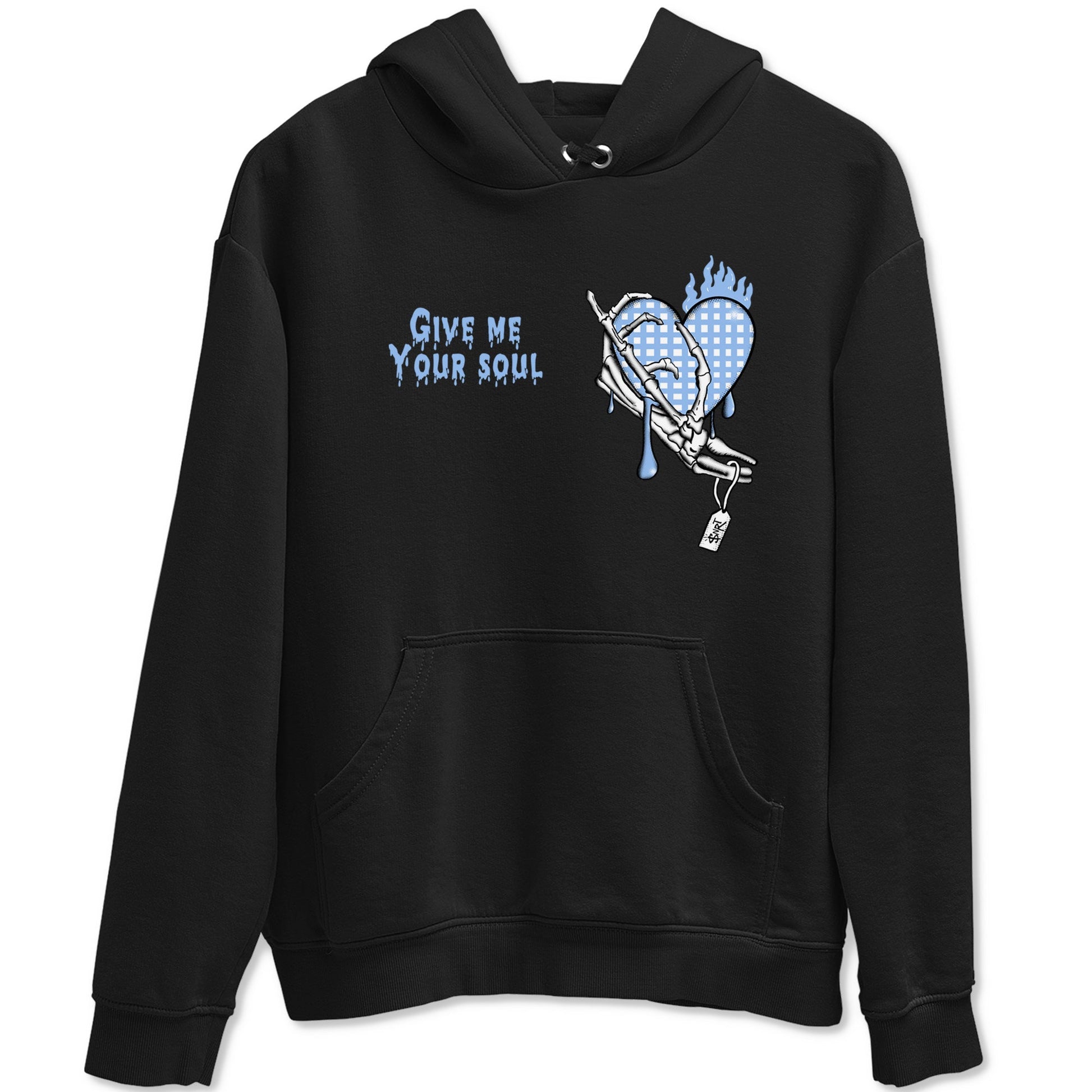 Give Me Your Soul sneaker match t-shirt styled to complete your fit with the Air Jordan 4 Aluminum sneakers, shown in Black 2.