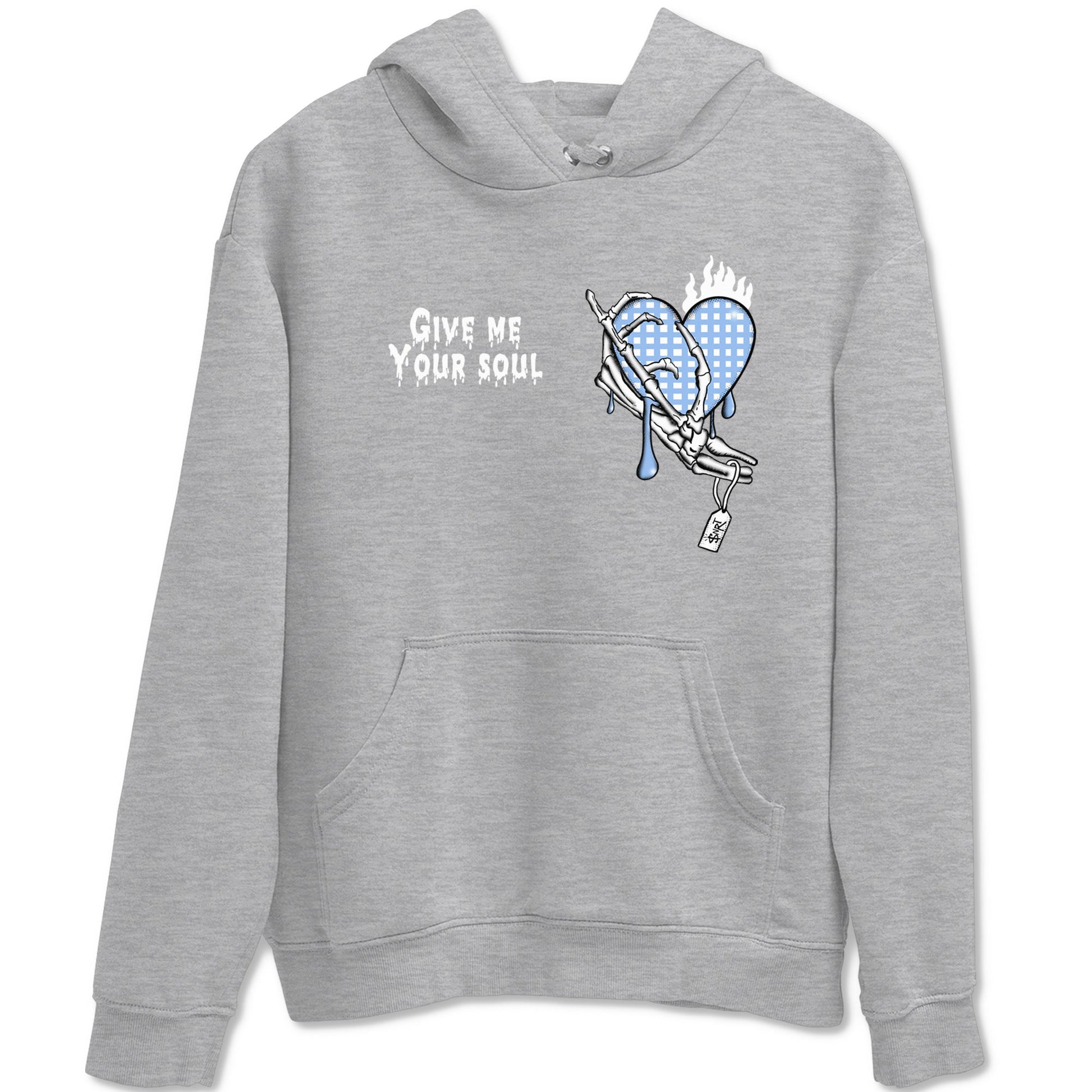 Give Me Your Soul sneaker match t-shirt styled to complete your fit with the Air Jordan 4 Aluminum sneakers, shown in Heather Grey 2.