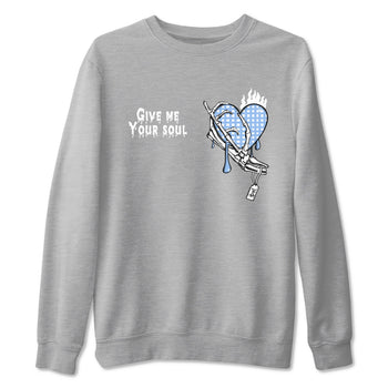 Give Me Your Soul sneaker match t-shirt styled to complete your fit with the Air Jordan 4 Aluminum sneakers, shown in Heather Grey 2.