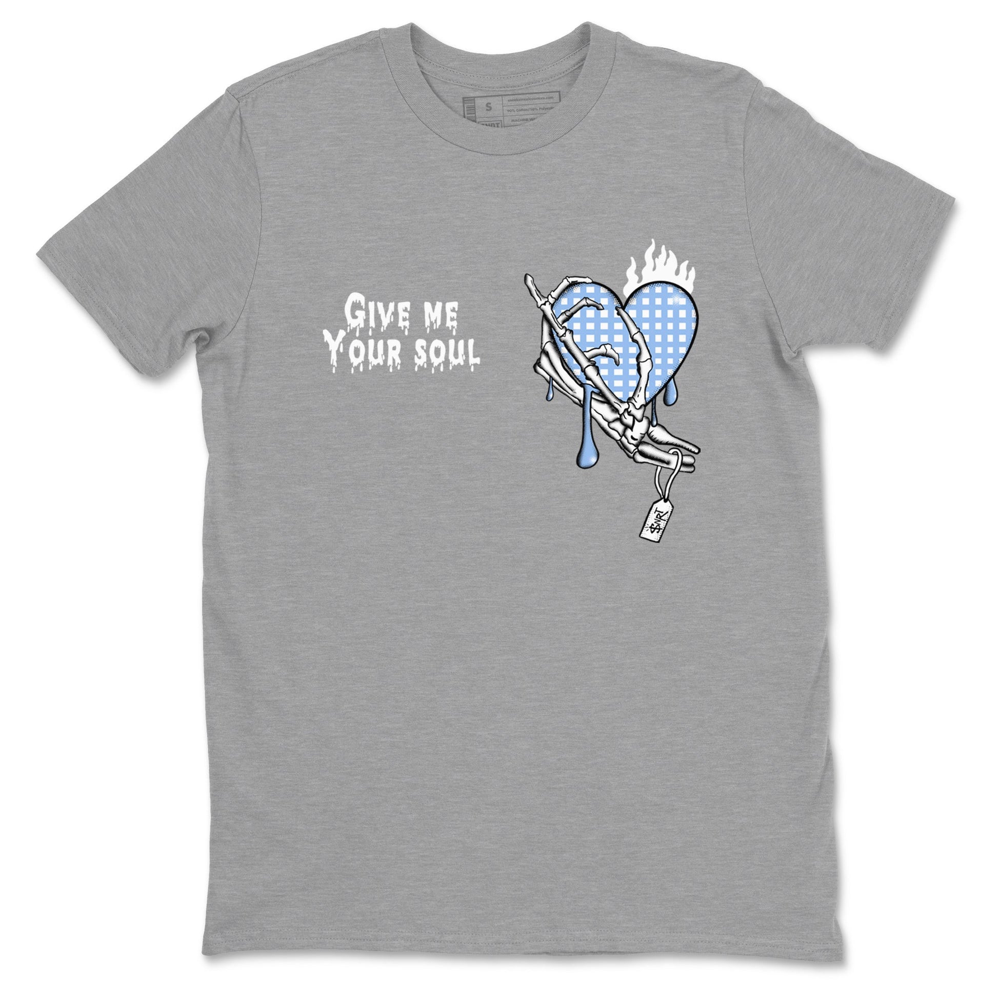 Give Me Your Soul sneaker match t-shirt styled to complete your fit with the Air Jordan 4 Aluminum sneakers, shown in Heather Grey 2.