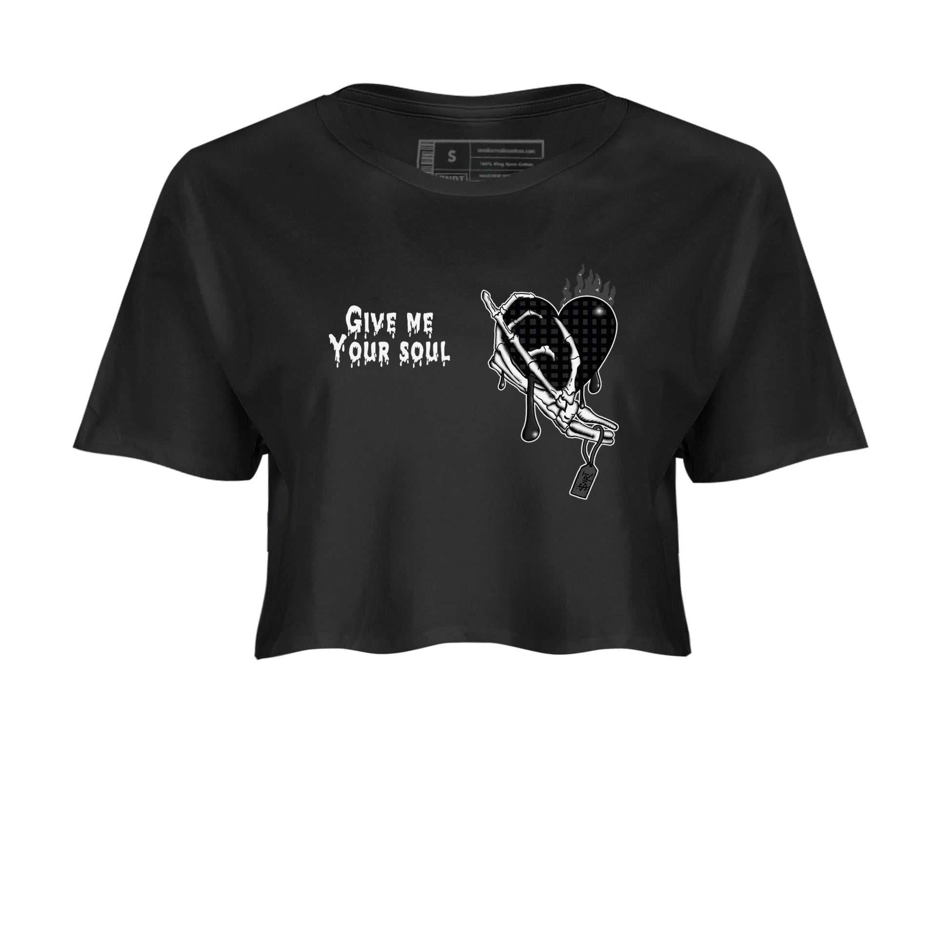 4s Black Cat shirts to match jordans Give Me Your Soul sneaker match tees Air Jordan 4 Black Cat match shoes to clothes SNRT Sneaker Tees unisex cotton Black 2 crop tee