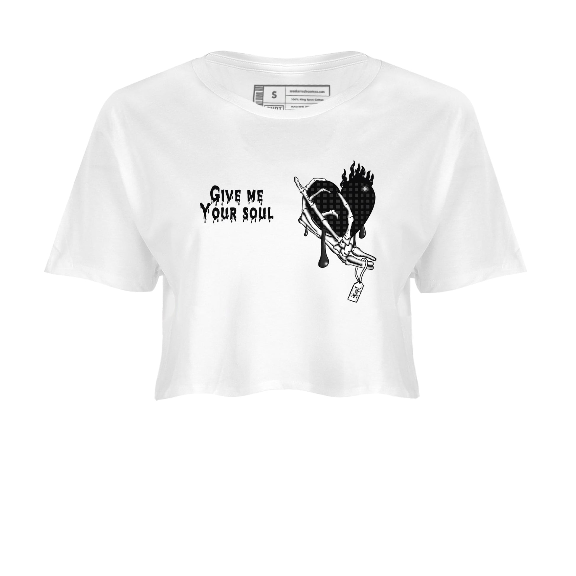 4s Black Cat shirts to match jordans Give Me Your Soul sneaker match tees Air Jordan 4 Black Cat match shoes to clothes SNRT Sneaker Tees unisex cotton White 2 crop tee