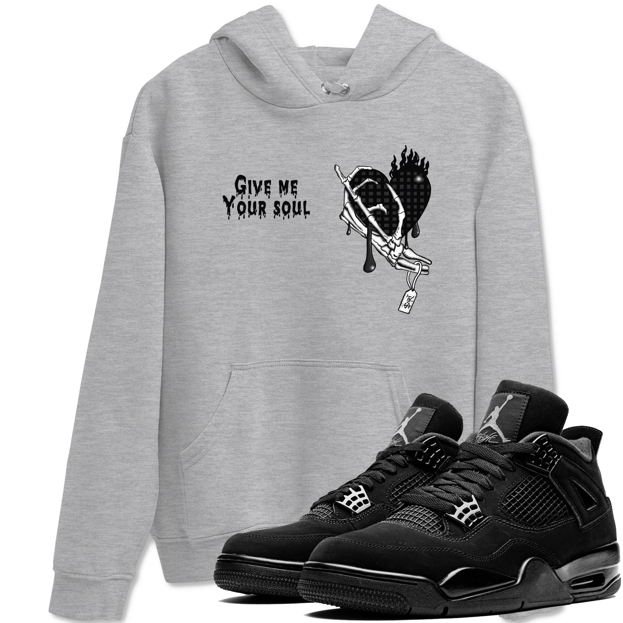 4s Black Cat shirts to match jordans Give Me Your Soul sneaker match tees Air Jordan 4 Black Cat match shoes to clothes SNRT Sneaker Tees unisex cotton Heather Grey 1 shirts