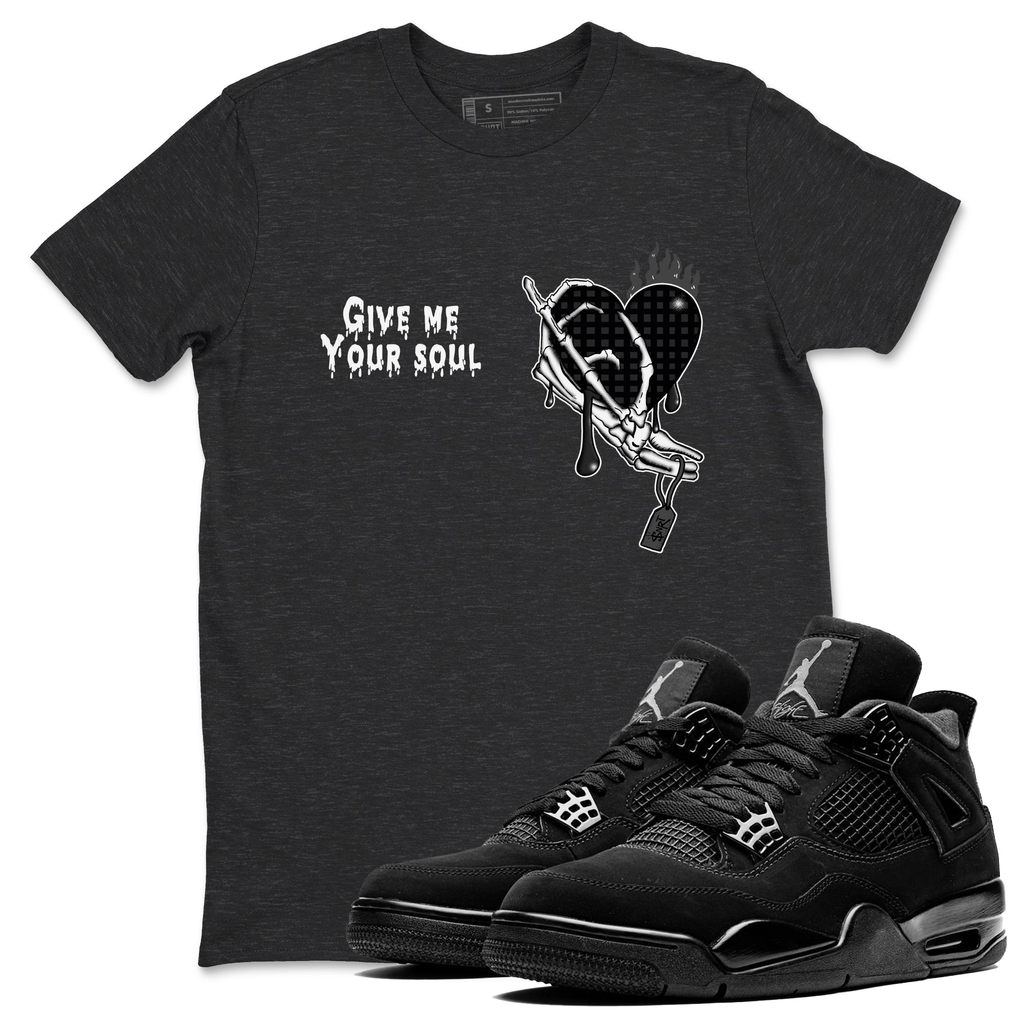 4s Black Cat shirts to match jordans Give Me Your Soul sneaker match tees Air Jordan 4 Black Cat match shoes to clothes SNRT Sneaker Tees unisex cotton Charcoal Heather 1 shirts